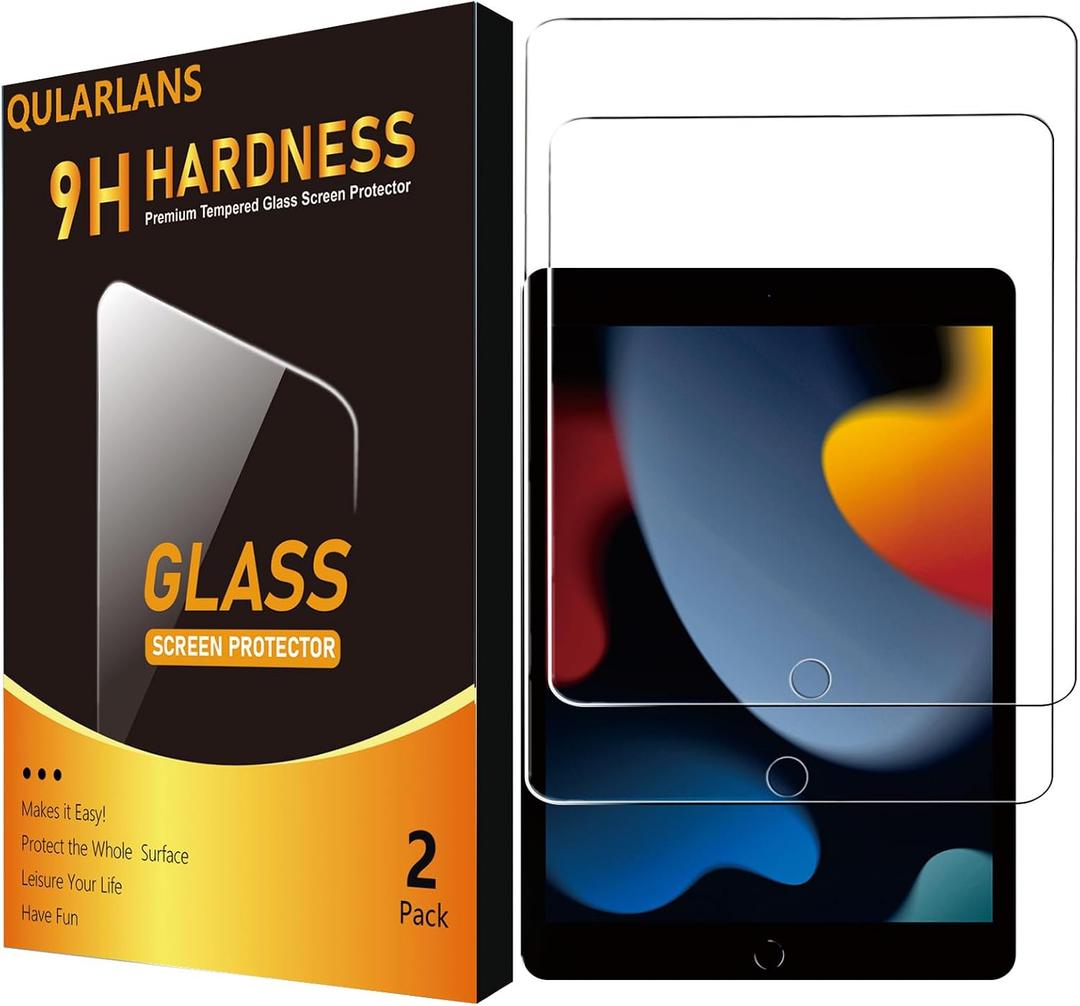 Qularlans 2 Pack Screen Protector for iPad 9th/8th/7th Generation 10.2 Inch (2021/2020/2019), 9H Tempered Glass Film, HD Clear, Apple Pencil Compatible, Case Friendly Anti-Scratch