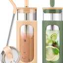 Kodrine 24oz Glass Tumbler with 2 Lids and Straws, Glass Cup With Bamboo Lid and On-the-go Lid, Reusable Iced Coffee Cup, Ideal for Smoothie, Cold Drinks, Fit Cup Holder, BPA Free (2, Amber+Olive)