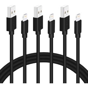 Black iPhone Charger Cable, 3-Pack 3FT MFi Certified Fast Charging Cord Data Sync Lightning to USB-A Cable Compatible with iPhone14/13/12/ Mini/Pro/Max/ 11/ XS/XR/SE/ 8/7/ 6/ Plus/iPad/AirPods