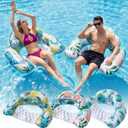 3 Pack Pool Floats Adult, OKSUWATER Pool Floaties with Two Cup Holders & Handles, Inflatable Pool Floats Chairs, Lake Floats Applies to Swimming Pool Party Summer Lake Water Fun