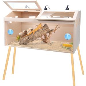 Reptile Terrarium with Stand & Ventilation - 33 Gallon Bearded Dragon Tank, Wood & Acrylic Enclosure, Reptile Tank Includes Waterproof Liner & Screwdriver (32.7" L x 14.5" W x 16.3" H)