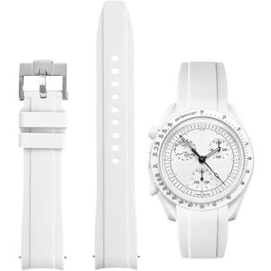 Quick Release Silicone Bands Compatible with Omega X Swatch Moonswatch Watch 20mm Curved No Gap Premium Silicone Rubber Strap Watch Replacement Band Men Women (White)