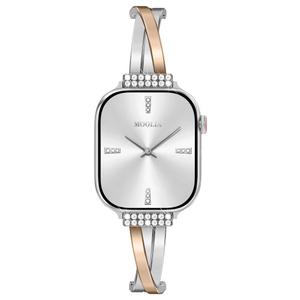 Moolia Bling Metal Bracelet Compatible with Apple Watch Bands 38/40/41/42mm Women, Designer X Shaped Bangle Strap Dressy Jewelry Wristband for iWatch Series 11 10 9 8 7 6 5 4 3 SE Ultra 3/2/1, Silver/Rose Gold