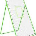 4×7ft Rebounder Net，Soccer Rebounder with Adjustable 5 Angles，6 Ground Stakes，1 Glove，Baseball Rebounder Net with Fluorescent Green Pitching Target，Net for Individual/Team Baseball Training