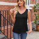 YAMANMAN Women Double Layer Satin Tops V Neck Casual Cami Sleeveless Camisole Blouses Summer Basic Tank Shirt Women Tank Top (Black)