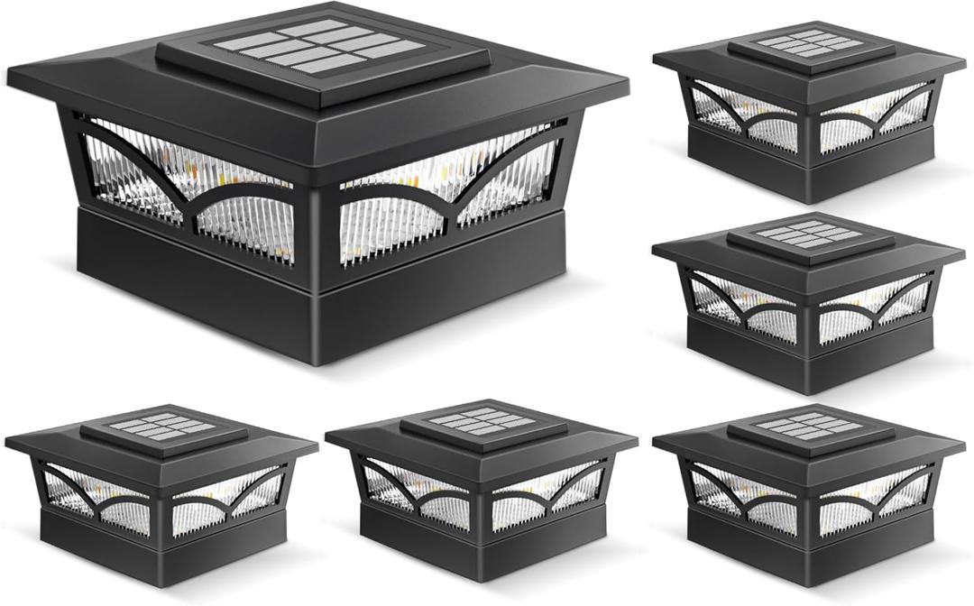 NIORSUN Solar Post Cap Lights Outdoor, 2 Modes LED, Deck Fence Post Solar Lights for 3.5x3.5 4x4 Caps Patio Garden Decoration, Warm White/Cool White Lighting Black 6 Pack