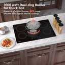 30 Inch Electric Cooktop 5 Burners,3000 Watt Dual-Ring Burner for Quick Boil,Shatterproof Glass, Keep Warm Setting, 9 Heating Level,9000W, Drop-in Electric Stove Top,Gloss Black