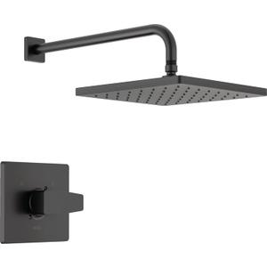 Delta Faucet Modern 14 Series Matte Black Shower Faucet, Delta Shower Trim Kit with Single-Spray Touch-Clean Black Shower Head, Matte Black T14267-BL-PP (Valve Not Included)