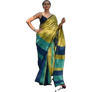 Traditional Indian Handloom Pure Cotton Saree With Multicolour Design Including Blouse Casual Wear
