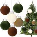 YUJUN 12 PCS Christmas Large Velvet Balls Ornaments 3.14In Shatterproof White Green Tree Hanging Plastic Ball Set Xmas Bulk Flocked Ornaments for Christmas Tree Home Party Wreath Decorations