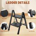 2 Step Ladder Lightweight Portable Folding Step Stool with Anti-Slip Wide Pedal 330lbs Capacity Carbon Steel Ladder for Household,Office,Library (Black)