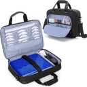Rexmica Travel Carrying Bag for 14.1-17.5 inch Portable DVD Player, Portable DVD Player Storage Case Bag with Laptop Sleeve, 15 DVD Storage Pockets, Front Accessory Pocket, Black (Patented Design)