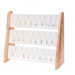 Necklace Holder 3 Tier Wood Necklace Organizer Stand with White Velvet, Necklace Display Stand for Selling, Chain Necklace Holder Rack for Show, 72 Necklaces Bracelets