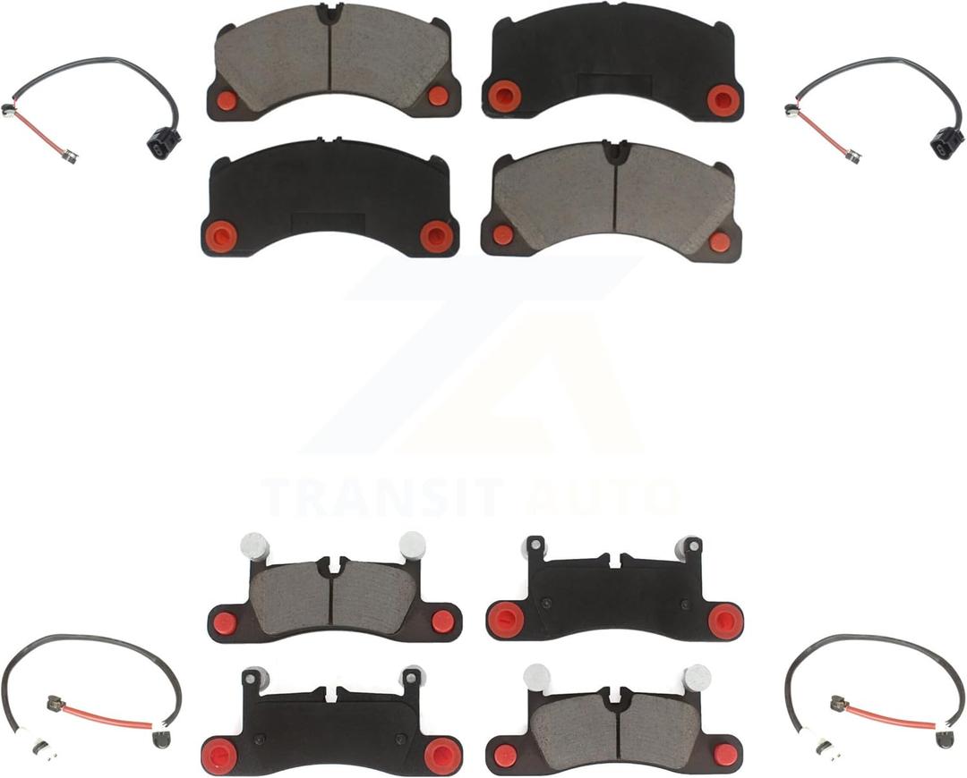 Transit Auto - Front Rear Ceramic Disc Brake Pads And Wear Sensors Kit For 2013-2018 Porsche Cayenne w Rotors KCW-100186