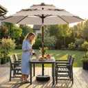 10ft 3-Tier Patio Umbrella with 32 Solar Powered LED Lights, Windproof Outdoor Market Umbrella for Deck, Poolside & Garden, Sturdy Push-Button Tilt Table Umbrella, Beige