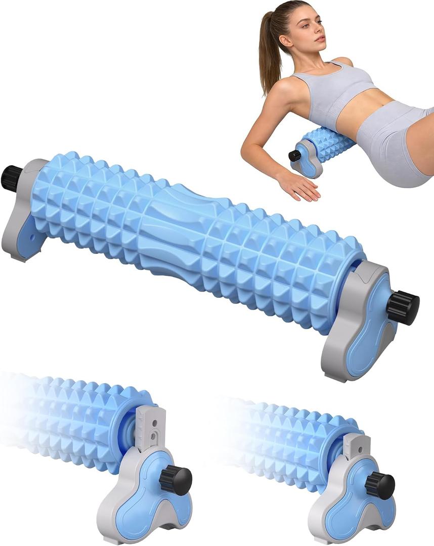 Foam Roller for Back, 3-Level Height Adjustment Deep Tissue Massage Tool | Spinal center groove, dual-zone textured nodes, hands-free bodyweight control, stable wide base, compact home storage design