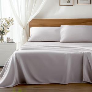 Viscose Derived from Bamboo, Soft Cooling Bedding with Silky Smooth Finish,16" Deep Pocket, Hypoallergenic, Breathable, 4 Pieces Cal King Luxury Hotel Silver Gray Bed Sheets, Oeko-Tex Certified