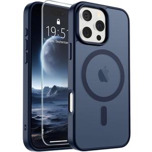 SUPFINE Magnetic for iPhone 16 Pro Case (Compatible with MagSafe) (Military Grade Drop Protection) Slim Translucent Matte Shockproof with Anti-Fingerprint Phone Case, Dark Blue