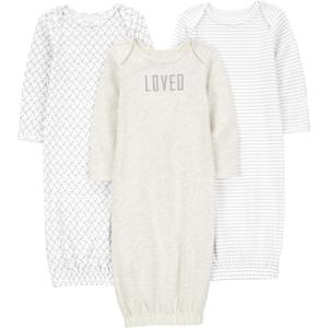 Simple Joys by Carter's unisex-baby 3-pack Neutral Cotton Sleeper Gown (Newborn, Grey/White) 0M