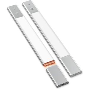 EZVALO 48 LED Under Cabinet Lighting, Motion Sensor Closet Light with Detachable Battery, Wireless LED Magnetic Light for Kitchen, Wardrobe-15.8Inch (2pcs (Short), Silver)