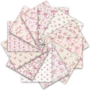 12Pcs Pink Bow Flower Cotton Fabric Bundles Vintage Rose Bowknot Fat Quarters Watercolor Sewing Fabrics for DIY Craft Party Decor, 18 x 22 Inch