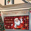 Christmas Garage Door Banner Cover 7 x 16 ft, Christmas Santa Black and Red Buffalo Plaid Christmas Garage Door Decorations Holiday Christmas Backdrop Decor for Winter New Year Xmas Party