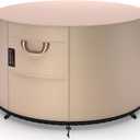 QH.HOME Fire Pit Cover Round-36" D X 24" H Inch Heavy Duty 900D Strong Tear-Resistant and UV Resistant and Waterproof and Fading Resistant Polyester Firepit Covers Round for Outdoor Fire Pit-Wheat