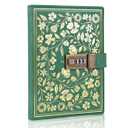 Mazeran Flower Lock Journal, Vintage Leather Hard Cover Floral Golden Embossed Notebook Diary, 224 Pages Lined Password Combination Locking Personal Planner, Gift for Women Girls (Boxed)