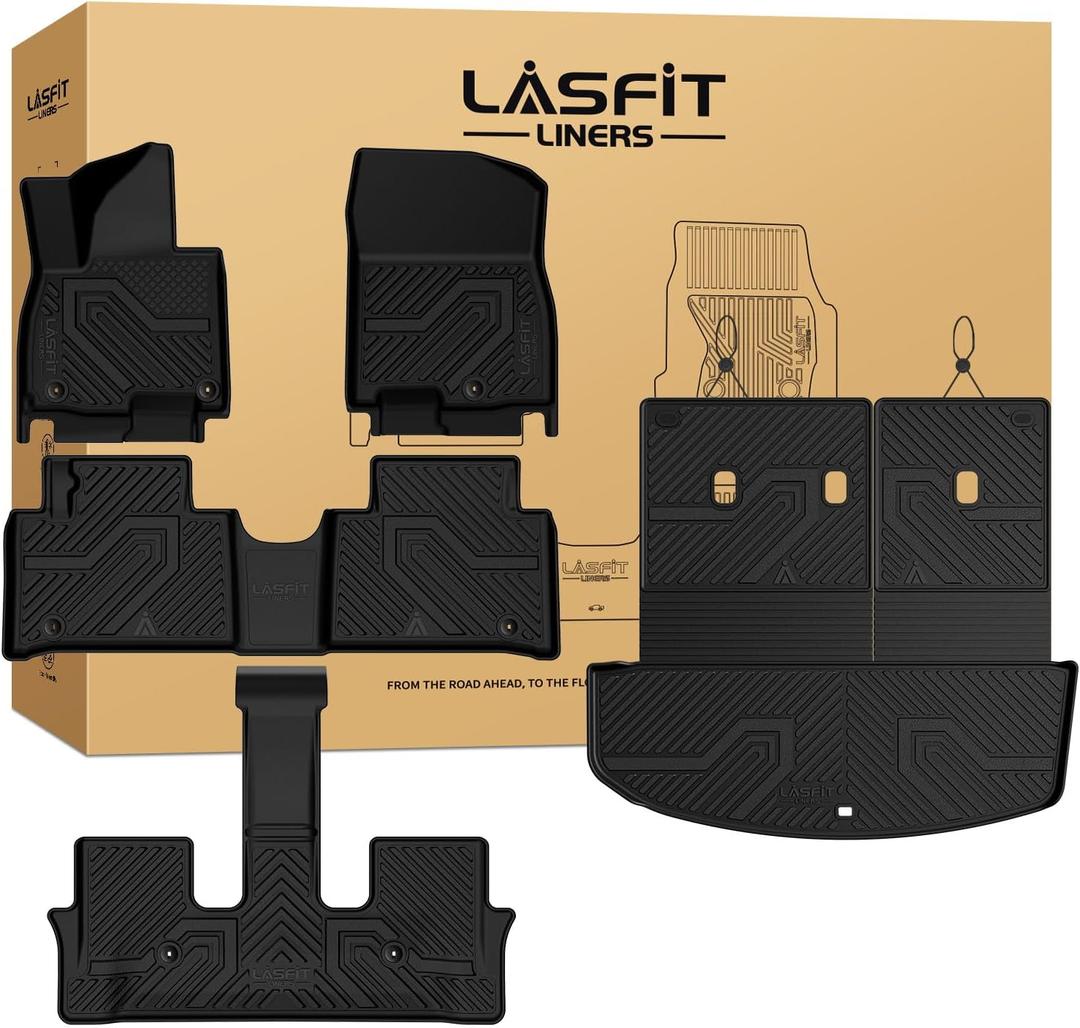 LASFIT Floor Mats & Backrest Mats & Cargo Mat for Hyundai Palisade 7/8 Seats 2026 (Only Fit Hybrid, Not Fit Gas), All Weather TPE Custom Fit Floor Liners Full Set Car Mats Accessoires, Black