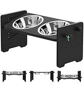 Elevated Dog Food and Water Bowls for Small Size Dogs and Cats - Adjustable Raised Dog Bowl with Stand, Durable Bamboo Dog Feeder with 2 Stainless Steel Bowls and Non-Slip Feets