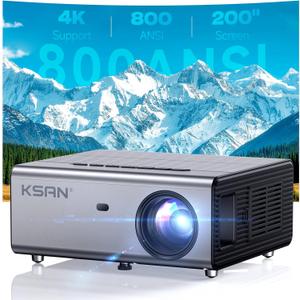 KSAN Movie Projector, [800 ANSI Lumen] Projector with WiFi 6 and Bluetooth 5.2, Movie Projector for Indoor Outdoor, 5W Speaker, Support 200inch, Video Proyector Compatible with Phone/TV Stick/PC/PS4