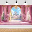 20X10ft Princess Castle Backdrop Pink Fairy Tale Wonderland Floral Arch Girls Birthday Party Wedding Baby Shower Banner Studio Photo Booth Kids Photoshoot Wall Decor Banner