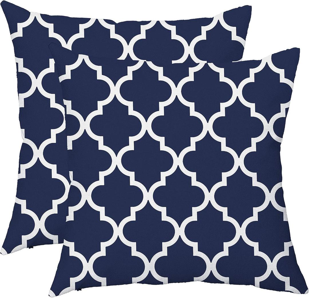 TAOSON Pack of 2 Canvas Throw Cushion Cover Pillow Covers Cases for Couch Sofa Home Decor Modern Quatrefoil Accent Geometric with Hidden Zipper Closure Only Cover 18 x 18 Navy Blue White TAOSON Pack of 2 Canvas Throw Cushion Cover Pillow Covers Cases for Couch Sofa Home Decor Modern Quatrefoil Accent Geometric with Hidden Zipper Closure Only Cover 18 x 18 Navy Blue White
