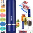 HSLGOVE Vacuum Sealer, Handheld Electric Mason Jar Vacuum Sealer Kit, Portable Food Sealer for Canning & Meal Storage, Includes 5 Reusable Bags, Jar Lids & 2 Wine Sealers MatteBlue