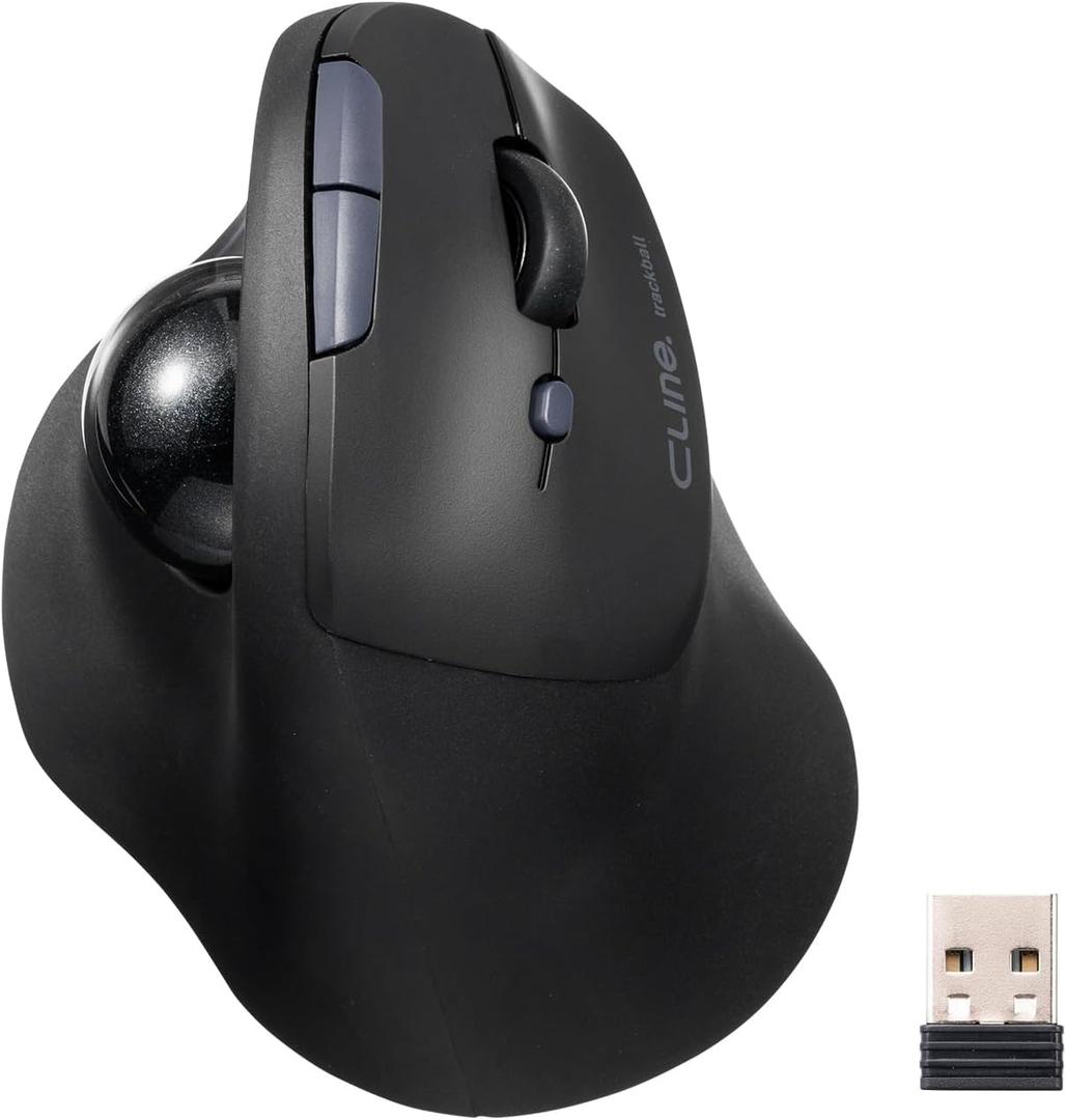 SANWA Bluetooth + 2.4G Wireless Trackball Mouse, Silent Ergonomic Roller Ball Mice, Programmable Vertical Thumb Mouse, 2 Device Connection, Compatible with Mac, Windows, Laptop, Android, PC, Black