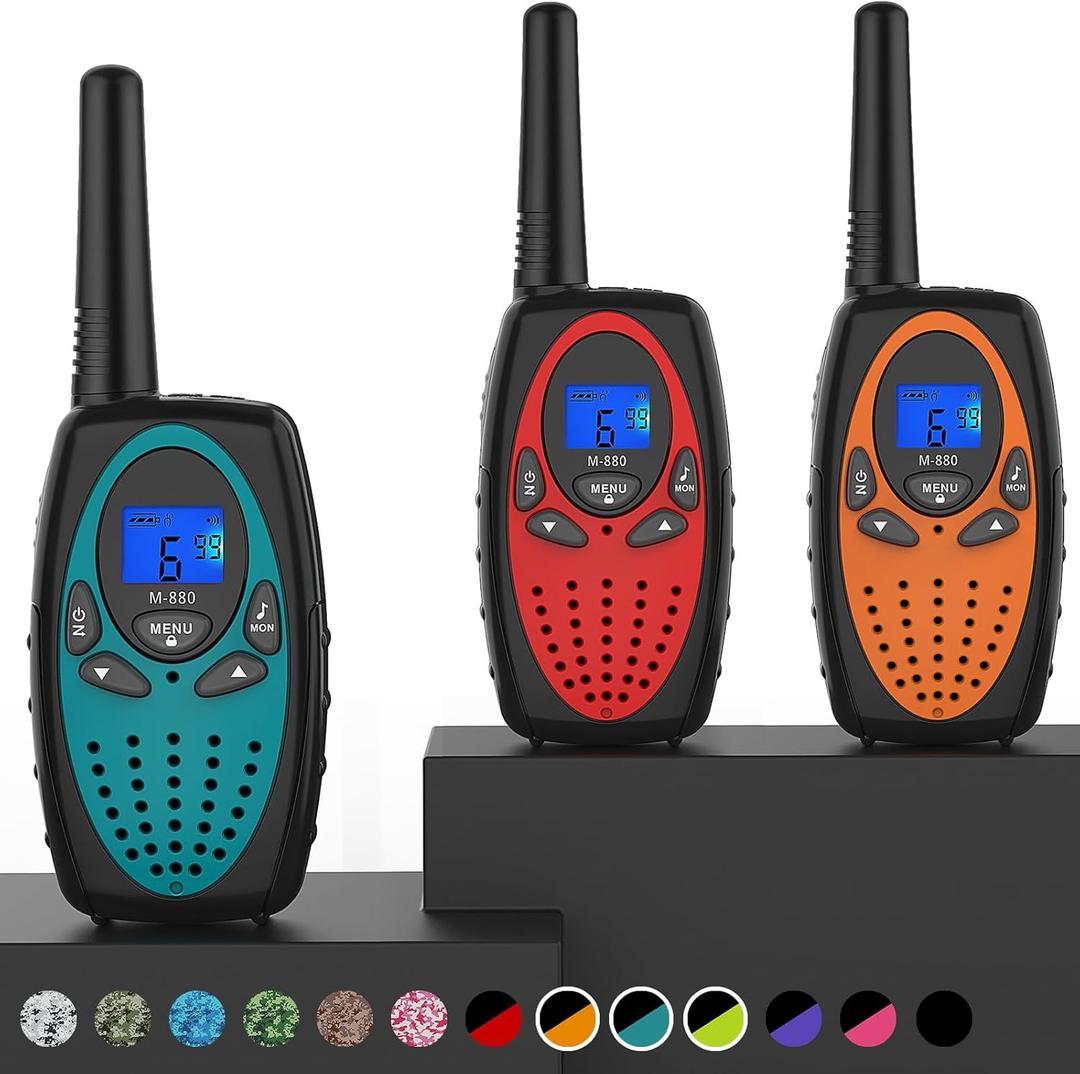 Walkie Talkies Long Range, M880 FRS Two Way Radio for Adults with Mic LCD Screen/Resistance Wakie-Talkies with Noise Cancelling for Men Women Outdoor Cruise Ship (Blue Red Orange)
