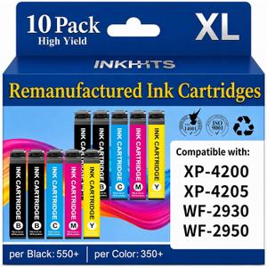 Remanufactured Ink Cartridges Replacement for Epson 232XL Ink Cartridges Combo Pack Latest Upgrade (10-Pack) for 232 XL Ink Work with XP-4200 XP-4205 WF-2930 WF-2950 Printer, (4BK/2C/2M/2Y)