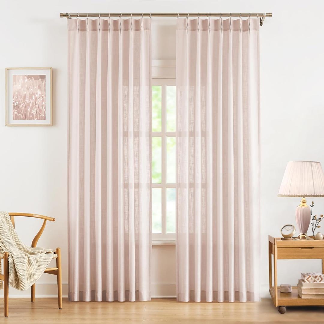 WEST LAKE Pink Bailey Pinch Pleated Light Filtering Curtains 90 Inches Length,Farmhouse Linen Textured Drapes with Back Tabs,Light Filtering Window Treatment for Girls Bedroom,Living Room,40"Wx90"Lx2 (40"W x 90"L (Pack of 2), Pink)