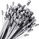 Sinlon 100pcs Heavy Duty Stainless Steel Fence Ties 11.8 inch Metal Zip Ties for Chain Link Fence, Chicken Coop, Dog Fence, Outdoor Fencing & Thermal Insulation (304 Stainless Steel Cable Ties)