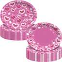 Valentines Day Plates, Early 2000s Glitter Pink Heart Disposable Paper Plates, Valentines Day Decorations Oval Plate for Valentine Day Galentines Day Wedding Anniversary Engagements, Serve 50