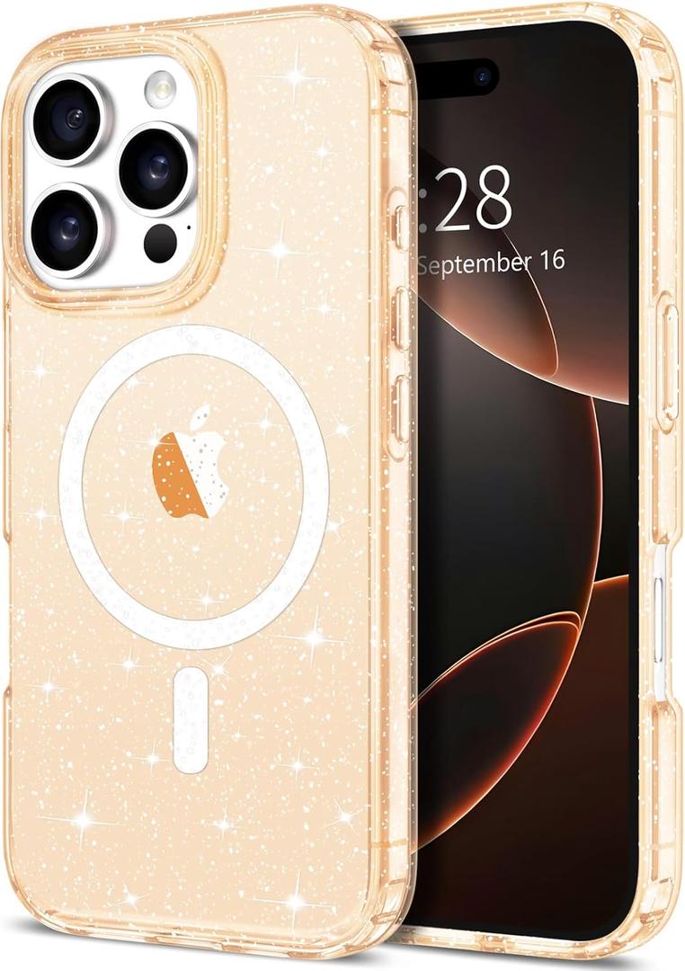 Hython for iPhone 16 Pro Case Glitter, Clear Glitter Sparkly Shiny Bling Sparkle Cute Cover, Anti-Scratch Soft TPU Thin Slim Fit Shockproof Protective Phone Cases Women Girls, Magnetic Rose Gold
