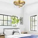 Flush Mount Ceiling Light Fixtures, 2-Light Gold Ceiling Mount for Farmhouse with Seeded Glass Lampshade, Industrial Flush Mount Light Fixture Farmhouse for Hallway, Kitchen, Entryway and Foyer