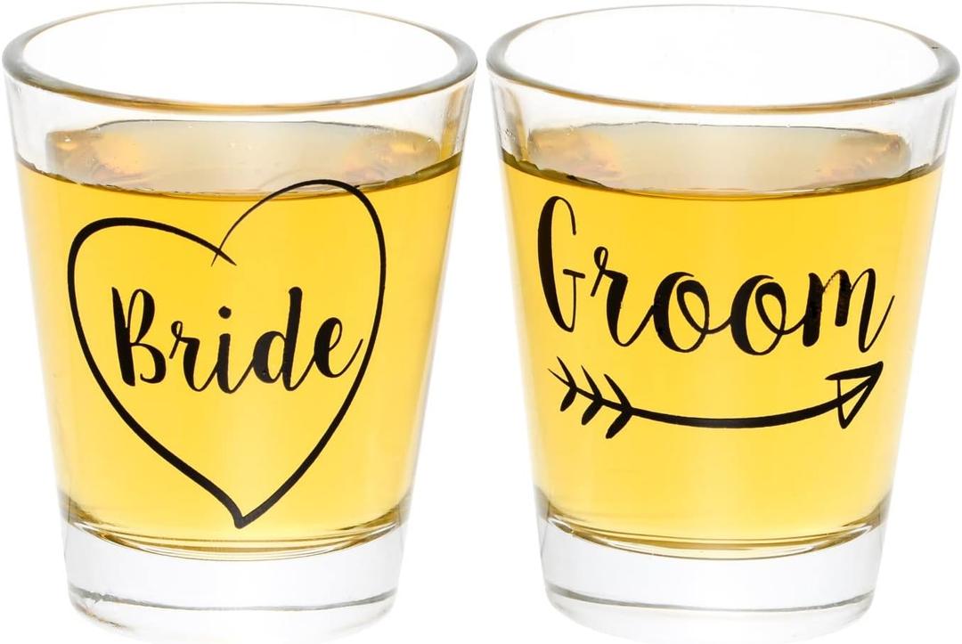 2 x Bride and Groom Shot Glass Set