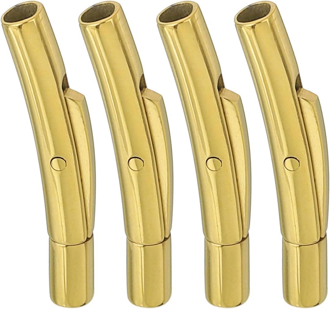 uxcell Leather Cord End Clasp, 4Pcs 2mm Hole Column Clasps Connectors, Stainless Steel Clasps Closures Leather Cord Buckle for Making DIY Supplies Crafts, Gold4mm