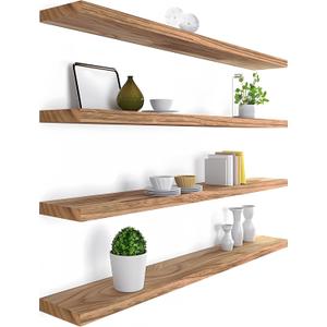 24 Inch Light Wood Floating Shelves for Wall Rustic Wall Shelf for Bedroom Living Room Set of 4