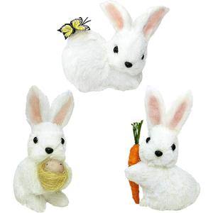 naturevibe Sisal Baby Bunny Easter Decorations,Set of 3 White Easter Bunny Family for Home Decorations or Seasonal Parties,Cute Rabbit Decor as Decorative Farm Animals for Spring Decor