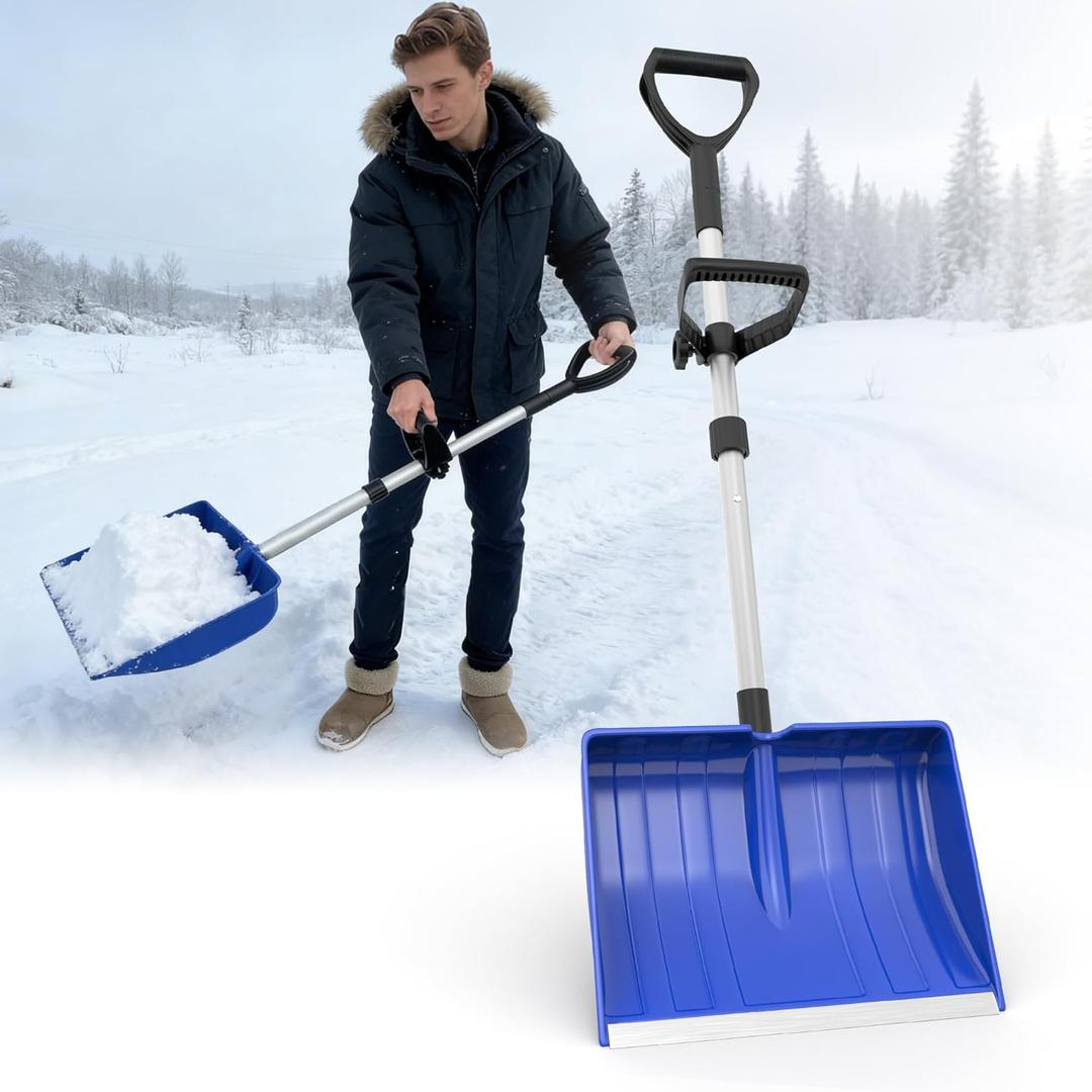Snow Shovel for Driveway, 48 Inch Winter Snow Removal with Plastic Double Handle, Ergonomic Lightweight Snow Shovel for Home Sidewalk Garden Car Garage Outdoor