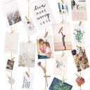 Mkono Hanging Photo Display Pictures Holders with 25 Wood Clips Teen Girl Room Decor Holiday Greeting Card Display Boho Gift for Christmas Home Office Nursery Bedroom Room Dorm, 33" L x 16.5" W