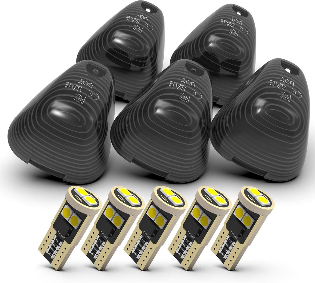 Smoked Cab Marker Light Lens With White Led Bulbs Compatible With Ford 1999-2016 F150 F250 F350 F450 F550 Super Duty Pickup Trucks