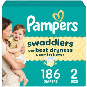 Pampers Swaddlers Diapers, Size 2 (10-22 lbs), 186 Count, Absorbent, Keeps Baby Dry and Comfortable, Skin Safe Disposable Baby Diaper
